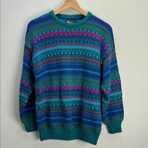 Vintage Alps Multicolor Knit Patterned Sweater Crew Neck Womens Medium Retro